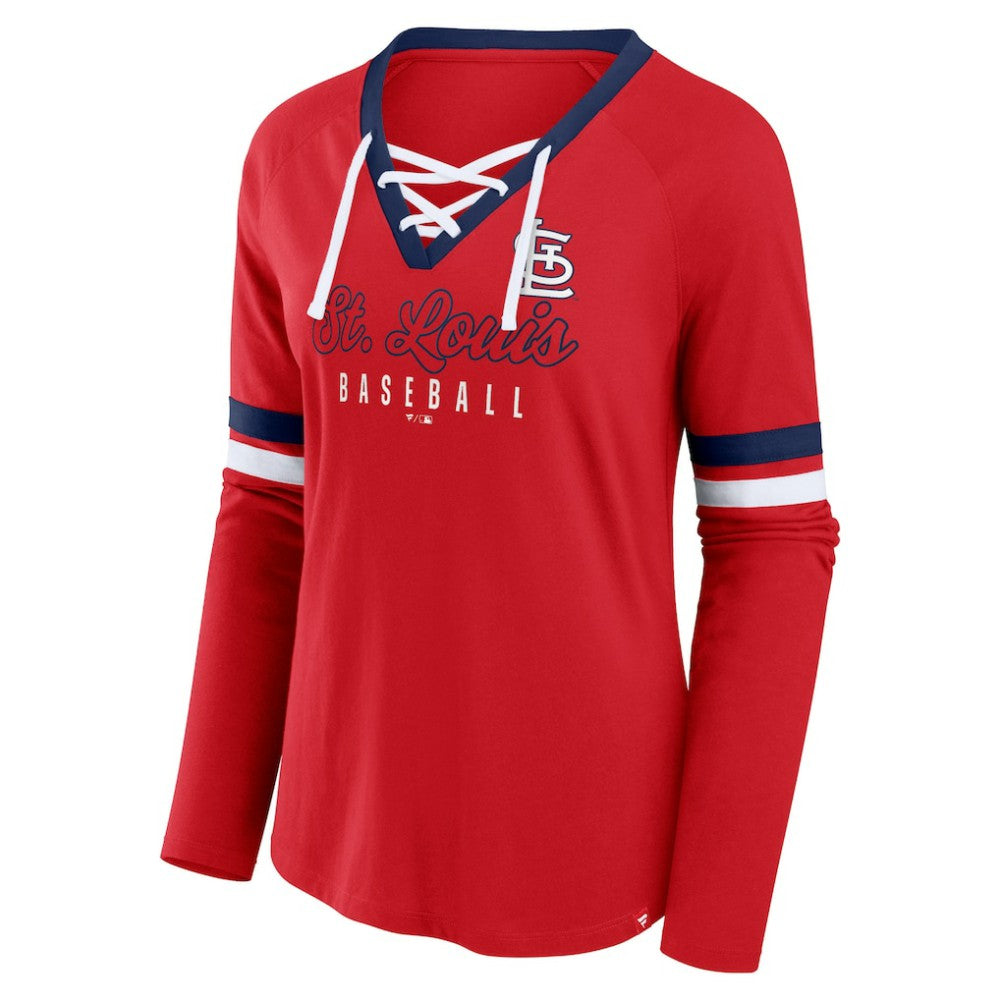 St. Louis Cardinals Fanatics Women's Won & Done Raglan Lace-Up Long Sleeve T-Shirt for sale