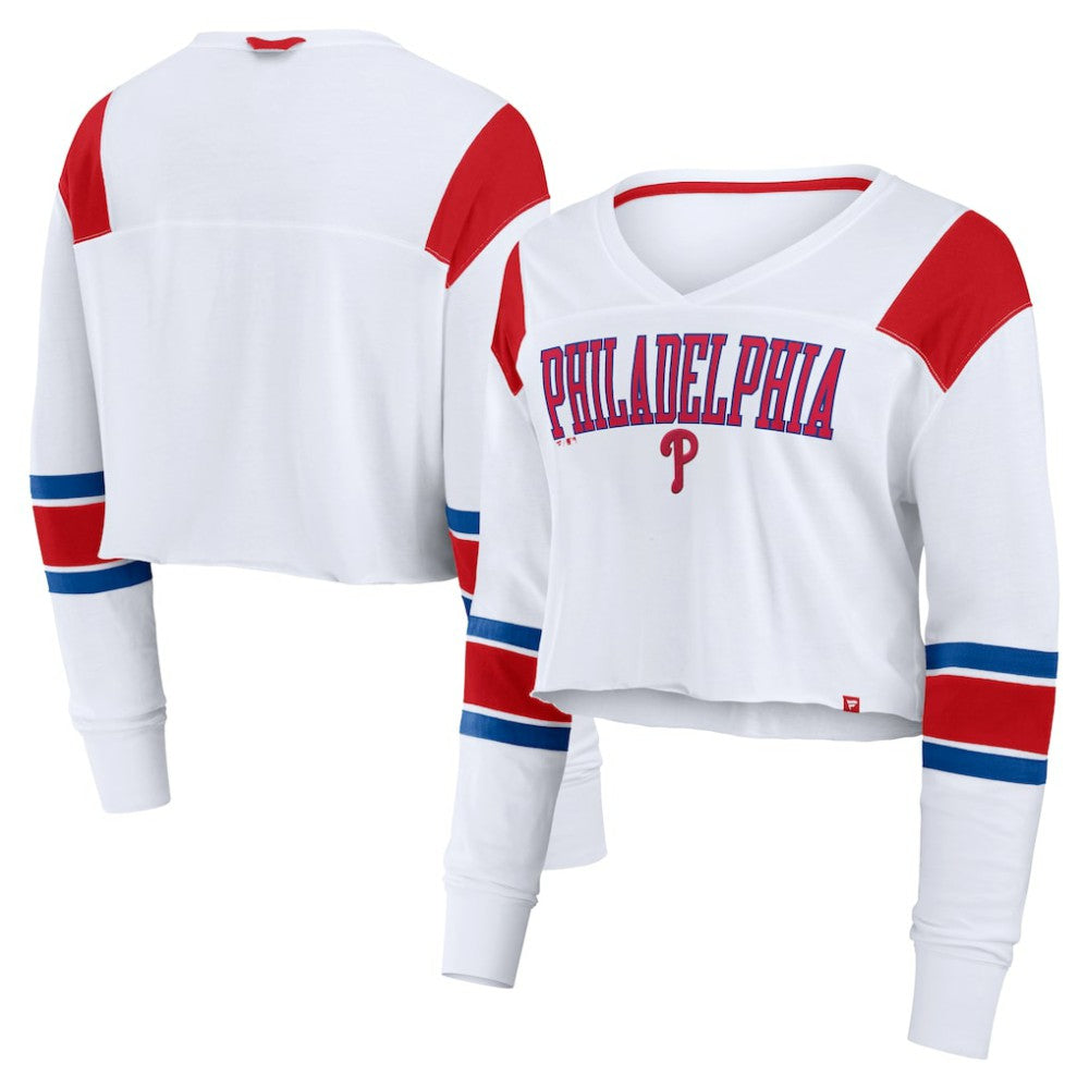Philadelphia Phillies Fanatics Women's Stretch Cropped Fashion Long Sleeve T-Shirt for sale