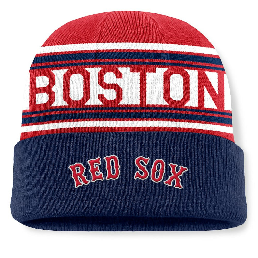 Boston Red Sox Fanatics Fundamental Team Stripe Cuffed Knit Hat Outlet