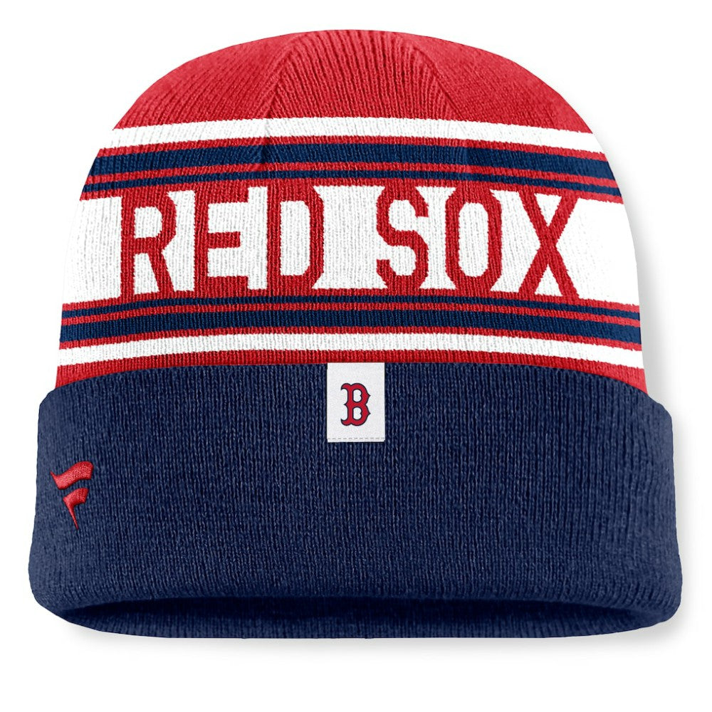 Boston Red Sox Fanatics Fundamental Team Stripe Cuffed Knit Hat Outlet