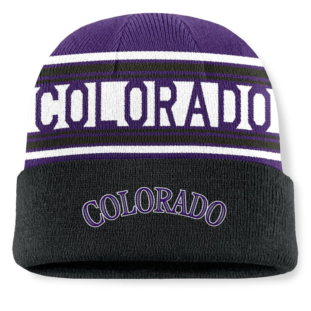 Colorado Rockies Fanatics Fundamental Team Stripe Cuffed Knit Hat Sale