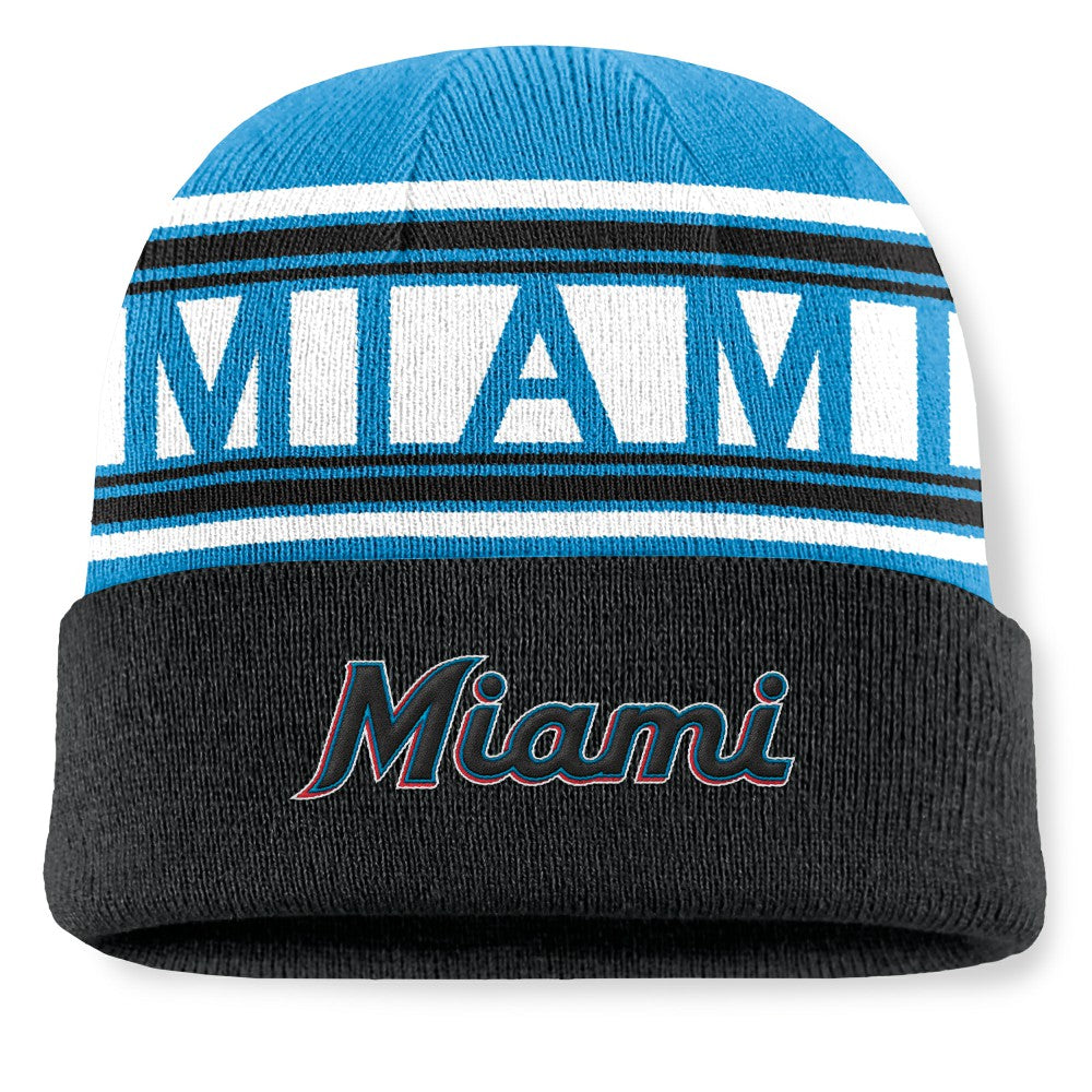Miami Marlins Fanatics Fundamental Team Stripe Cuffed Knit Hat Near Me