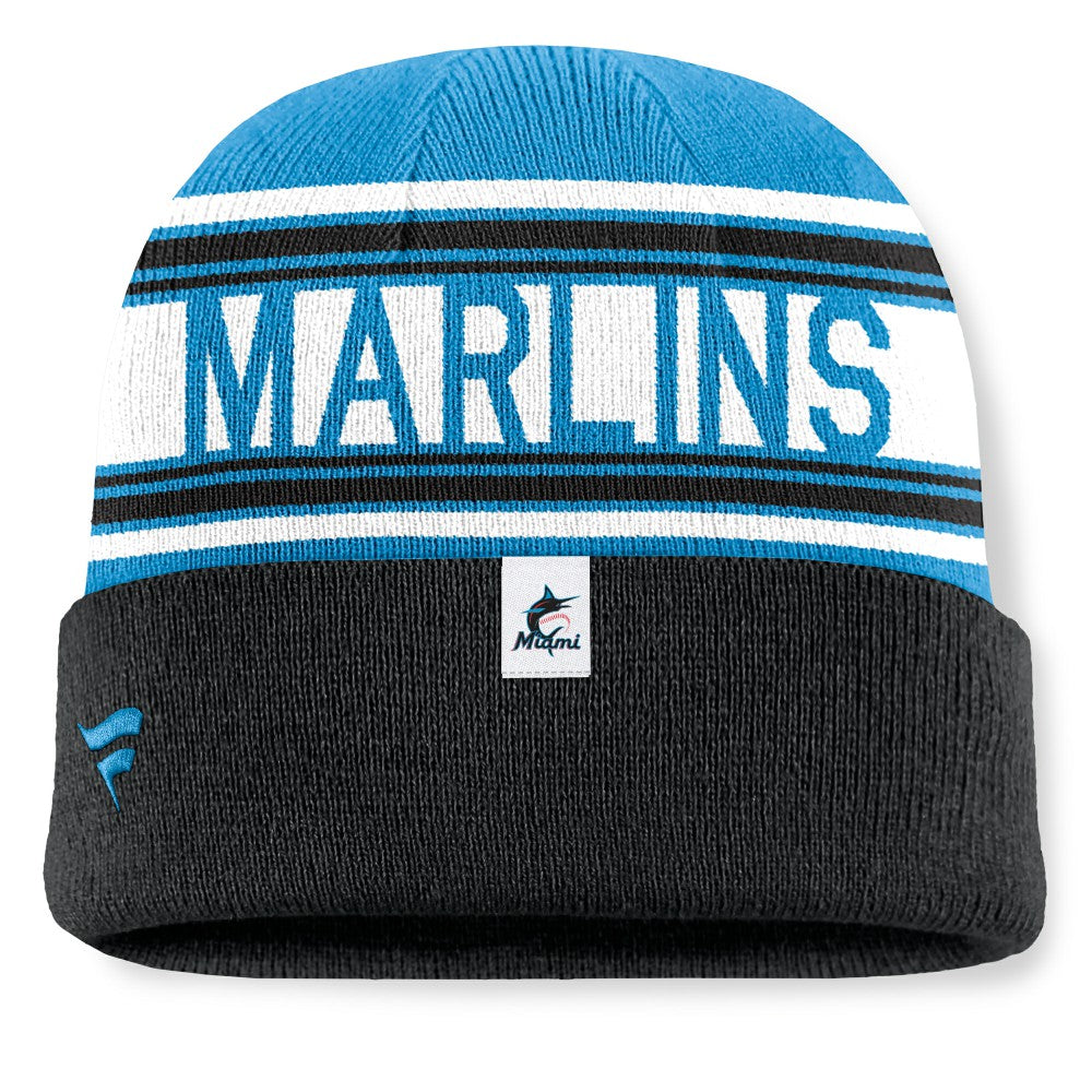 Miami Marlins Fanatics Fundamental Team Stripe Cuffed Knit Hat Near Me