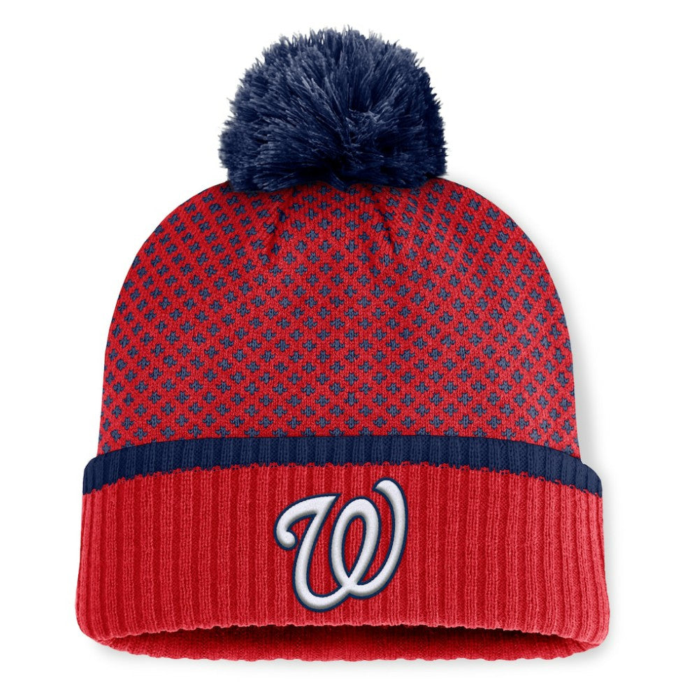 Washington Nationals Fanatics Women's Fundamental Jacquard Cuffed Knit Hat with Pom Sale