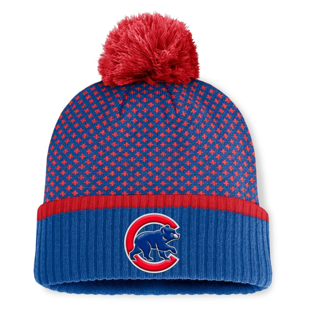 Chicago Cubs Fanatics Women's Fundamental Jacquard Cuffed Knit Hat with Pom Online