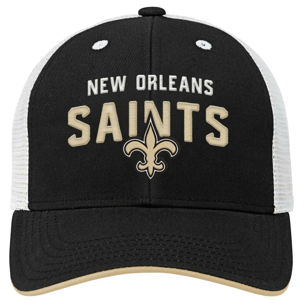 New Orleans Saints Youth Core Lockup Trucker Adjustable Hat - Black - NFL