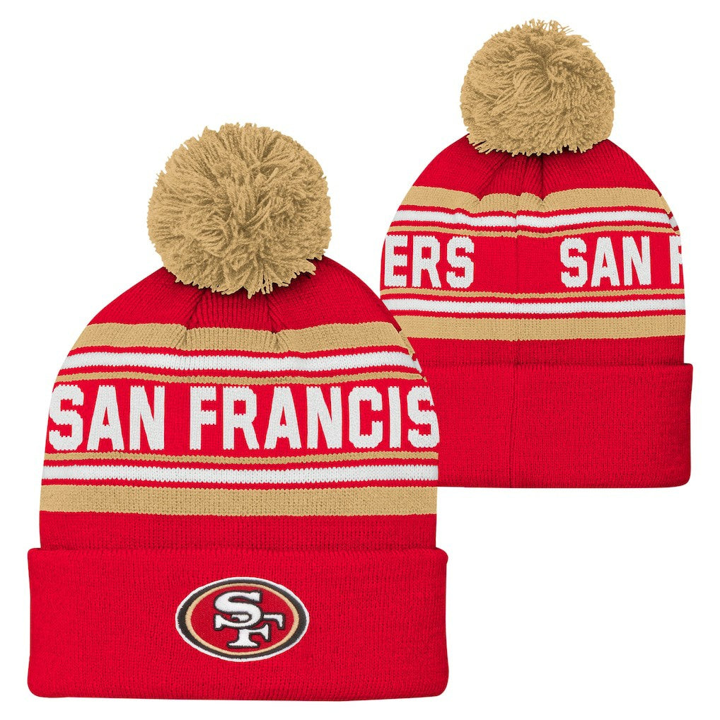 San Francisco 49ers Youth Jacquard Cuffed Knit Hat with Pom - Scarlet - NFL