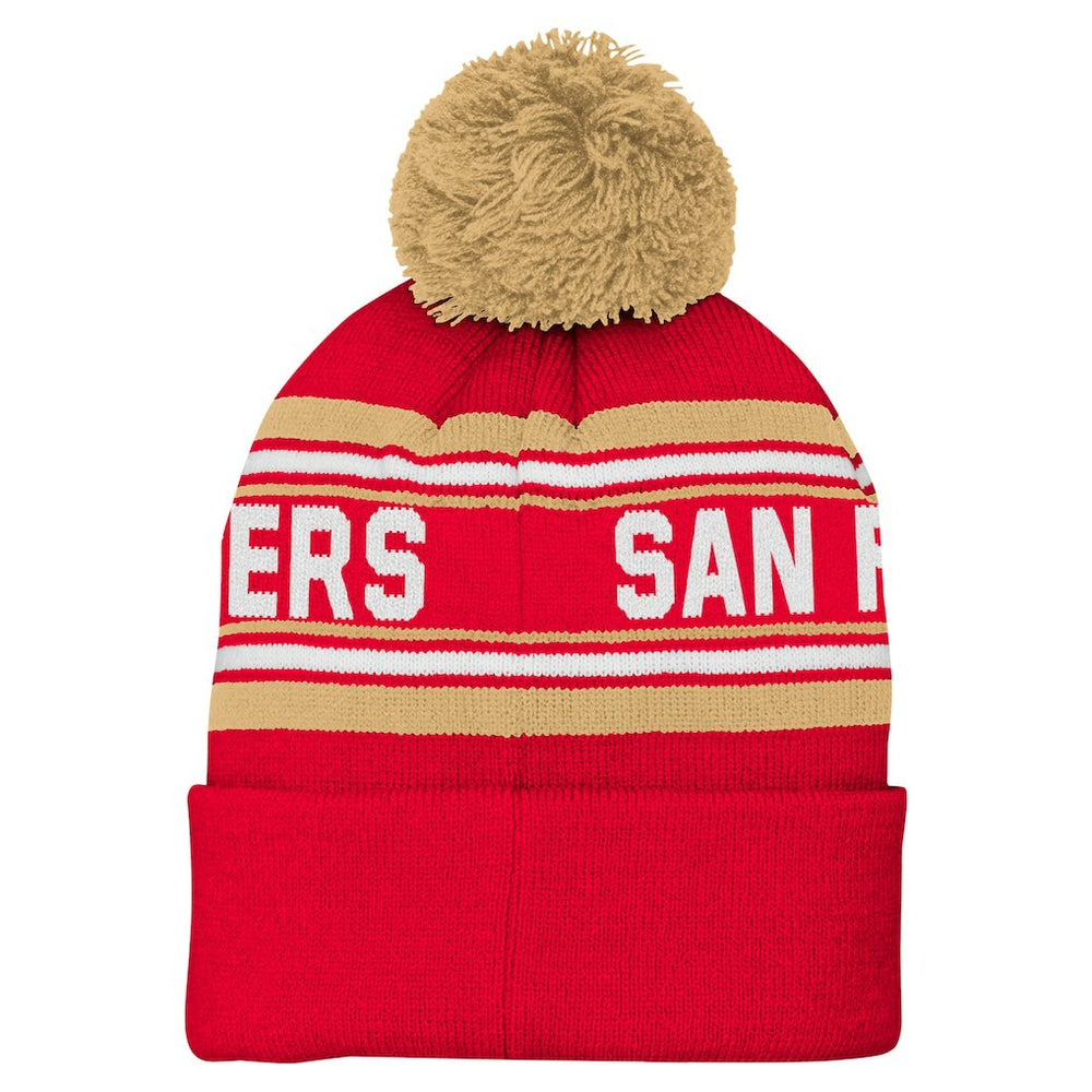 San Francisco 49ers Youth Jacquard Cuffed Knit Hat with Pom - Scarlet - NFL