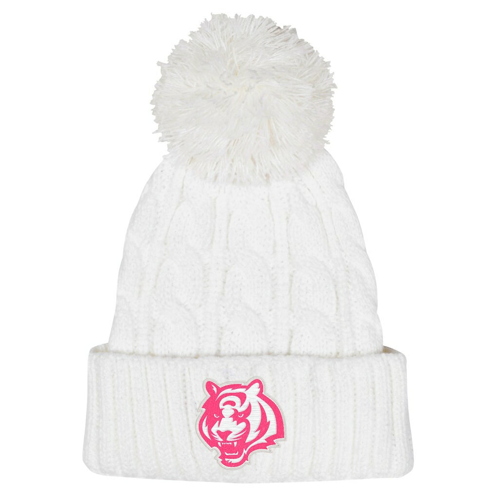 Cincinnati Bengals Girls Youth Cable Cuffed Knit Hat with Pom - White - NFL