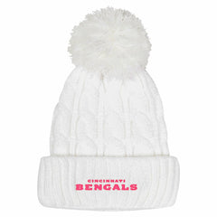 Cincinnati Bengals Girls Youth Cable Cuffed Knit Hat with Pom - White - NFL