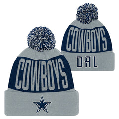 Dallas Cowboys Youth Bevel Cuffed Knit Hat with Pom - Navy/Gray - NFL