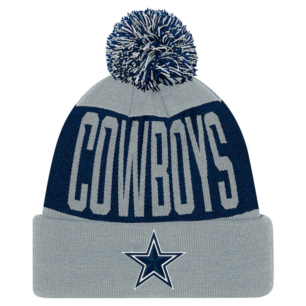 Dallas Cowboys Youth Bevel Cuffed Knit Hat with Pom - Navy/Gray - NFL