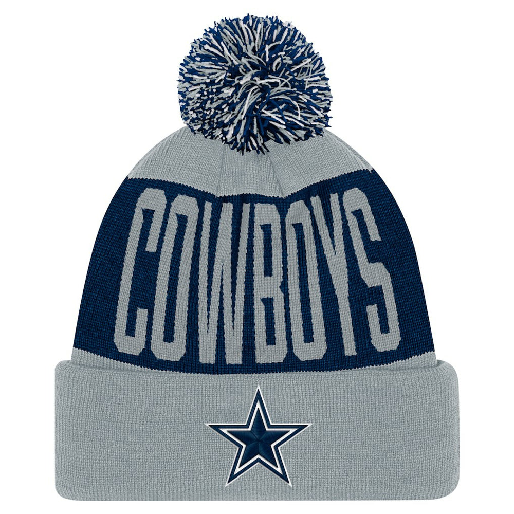 Dallas Cowboys Youth Bevel Cuffed Knit Hat with Pom - Navy/Gray - NFL