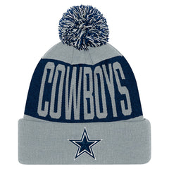 Dallas Cowboys Youth Bevel Cuffed Knit Hat with Pom - Navy/Gray - NFL