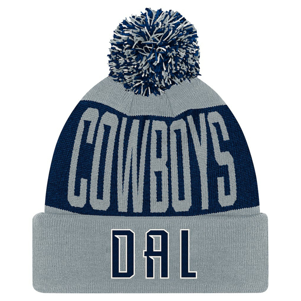 Dallas Cowboys Youth Bevel Cuffed Knit Hat with Pom - Navy/Gray - NFL