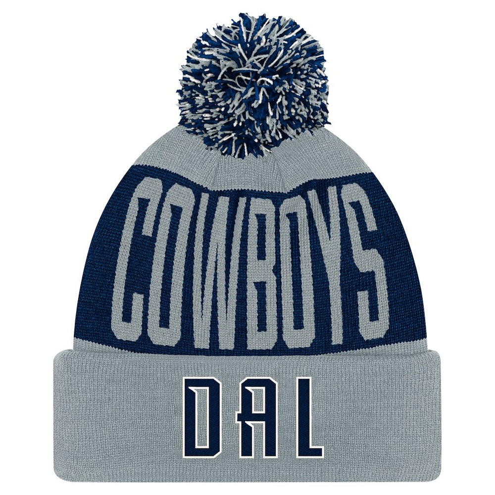 Dallas Cowboys Youth Bevel Cuffed Knit Hat with Pom - Navy/Gray - NFL