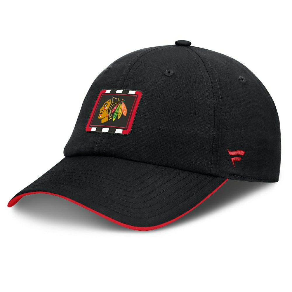 Chicago Blackhawks Fanatics Authentic Pro Ripstop Adjustable Hat - Black/Red | Fanatics Lifestyle