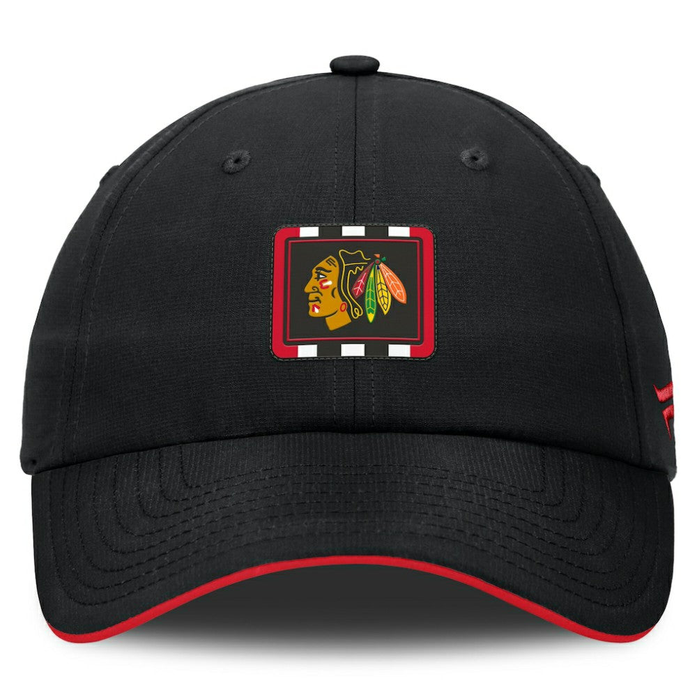 Chicago Blackhawks Fanatics Authentic Pro Ripstop Adjustable Hat - Black/Red | Fanatics Lifestyle