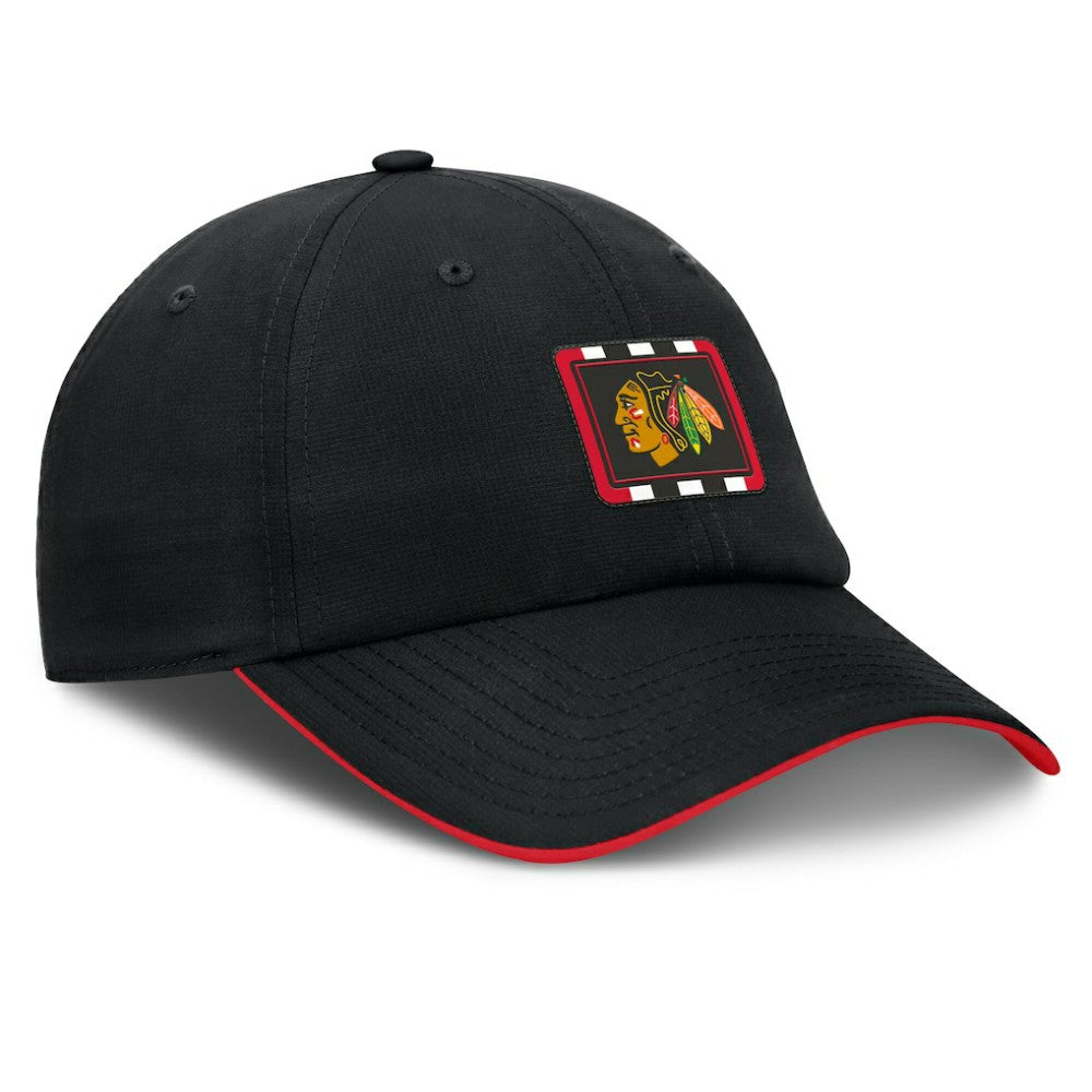Chicago Blackhawks Fanatics Authentic Pro Ripstop Adjustable Hat - Black/Red | Fanatics Lifestyle