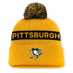 Pittsburgh Penguins Fanatics Women's Authentic Pro Rink Cuffed Knit Hat with Pom - Gold/Black | Fanatics Clearance