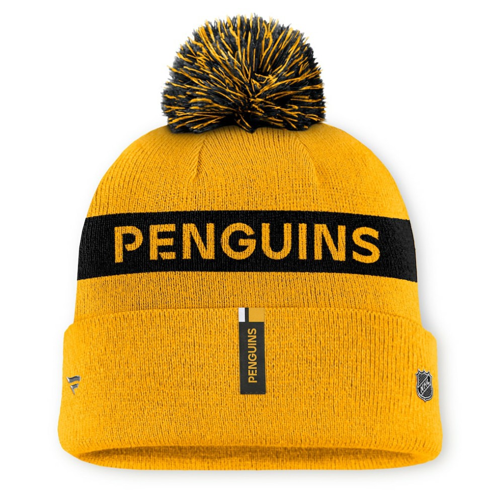 Pittsburgh Penguins Fanatics Women's Authentic Pro Rink Cuffed Knit Hat with Pom - Gold/Black | Fanatics Clearance
