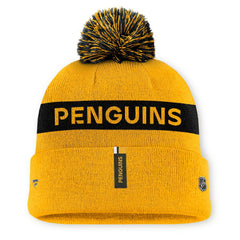 Pittsburgh Penguins Fanatics Women's Authentic Pro Rink Cuffed Knit Hat with Pom - Gold/Black | Fanatics Clearance