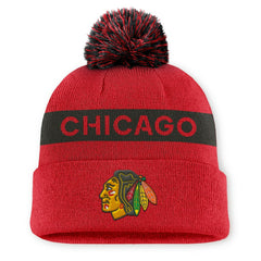 Chicago Blackhawks Fanatics Women's Authentic Pro Rink Cuffed Knit Hat with Pom - Red/Black | Fanatics Lifestyle