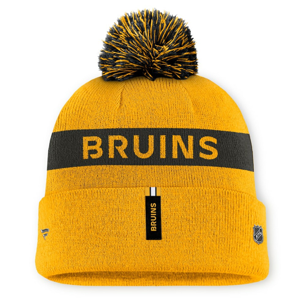 Boston Bruins Fanatics Women's Authentic Pro Rink Cuffed Knit Hat with Pom - Gold/Black | Fanatics online