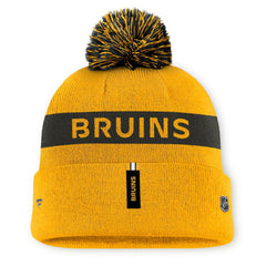 Boston Bruins Fanatics Women's Authentic Pro Rink Cuffed Knit Hat with Pom - Gold/Black | Fanatics online