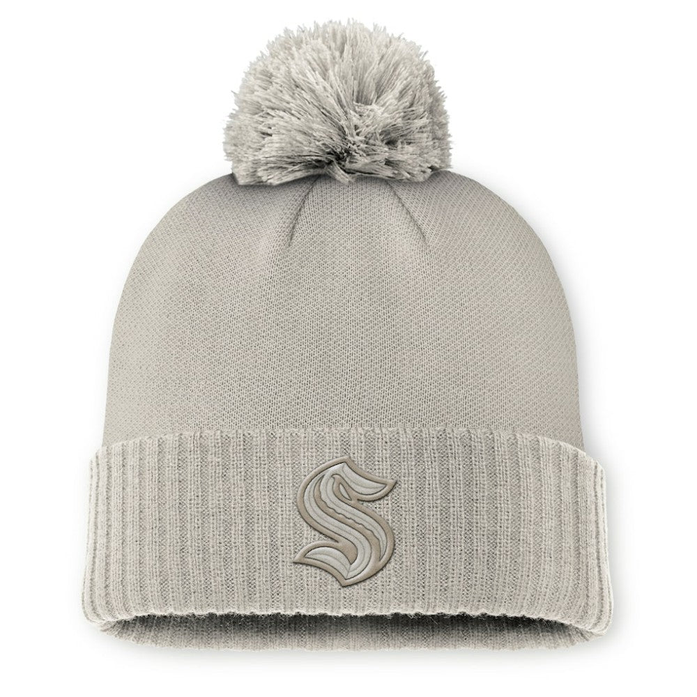 Seattle Kraken Fanatics Women's Authentic Pro Road Cuffed Knit Hat with Pom - Tan | Fanatics Clearance