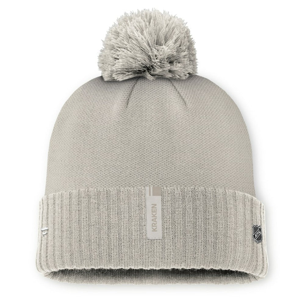 Seattle Kraken Fanatics Women's Authentic Pro Road Cuffed Knit Hat with Pom - Tan | Fanatics Clearance