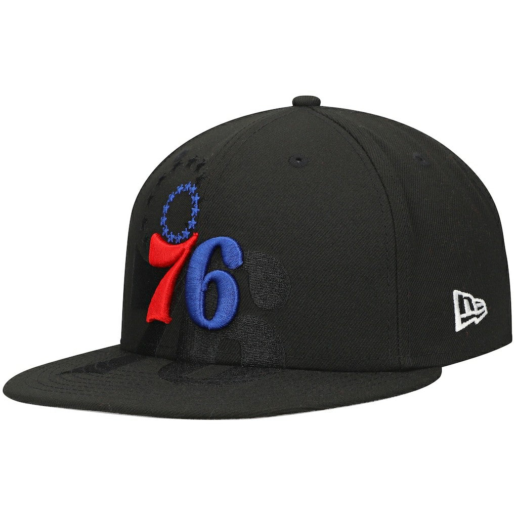 New Era Philadelphia 76ers Blackout Shadow Logo 59FIFTY Fitted Hat Black