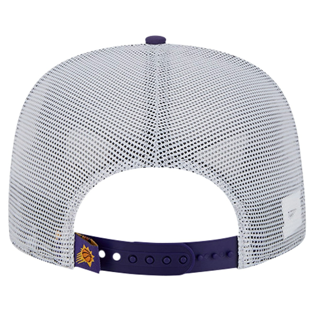 New Era Phoenix Suns Puff Print Team Code A-Frame 9FIFTY Trucker Snapback Hat Purple