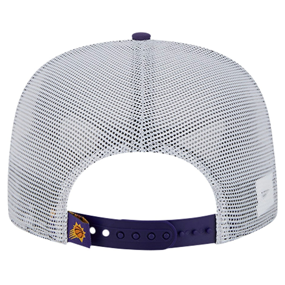 New Era Phoenix Suns Puff Print Team Code A-Frame 9FIFTY Trucker Snapback Hat Purple