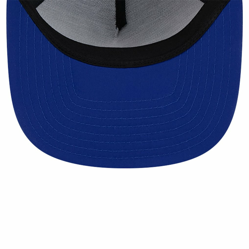 New Era Golden State Warriors Puff Print Team Code A-Frame 9FIFTY Trucker Snapback Hat Royal