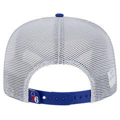 New Era Philadelphia 76ers Puff Print Team Code A-Frame 9FIFTY Trucker Snapback Hat Royal