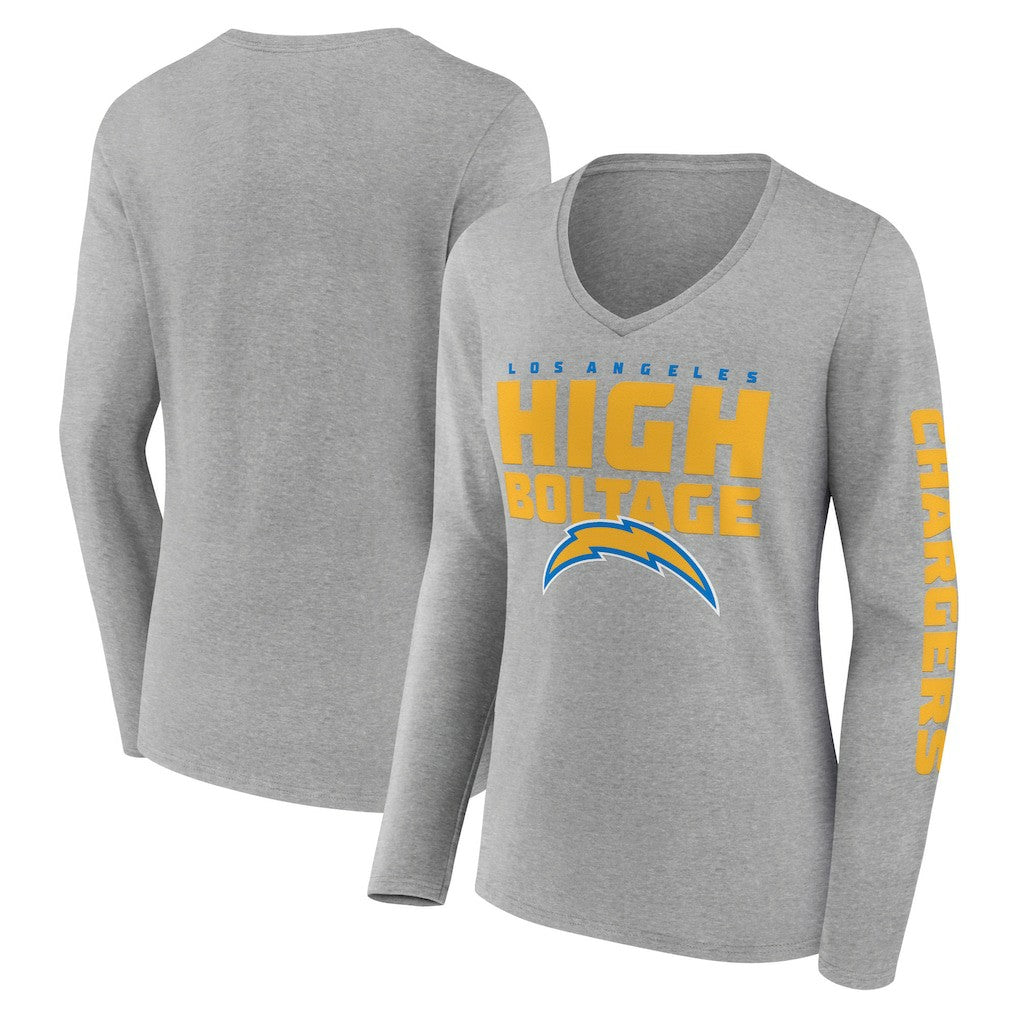 Los Angeles Chargers Hometown Sweep Long Sleeve V-Neck T-Shirt - Heather Gray - Fanatics