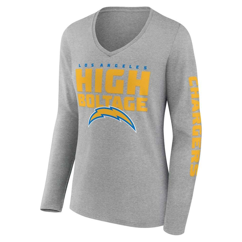 Los Angeles Chargers Hometown Sweep Long Sleeve V-Neck T-Shirt - Heather Gray - Fanatics