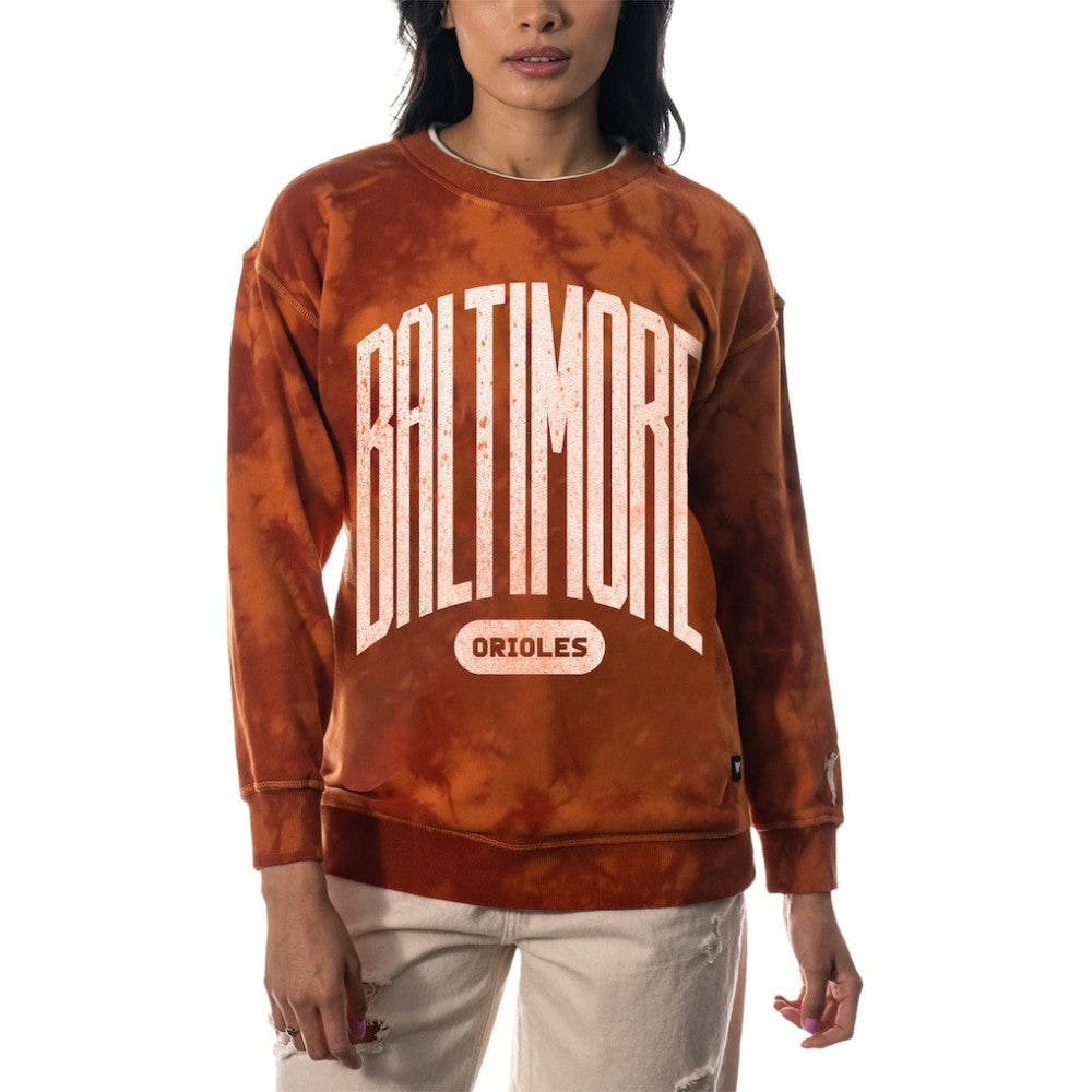 Baltimore Orioles The Wild Collective Women's Overdyed Pullover Sweatshirt Discount