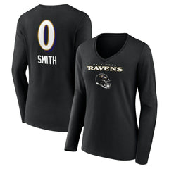 Roquan Smith Baltimore Ravens Women's Team Wordmark Player Name & Number Long Sleeve V-Neck T-Shirt - Black - NFL