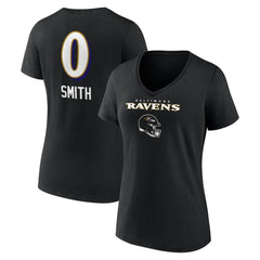 Roquan Smith Baltimore Ravens Women's Team Wordmark Player Name & Number V-Neck T-Shirt - Black - NFL