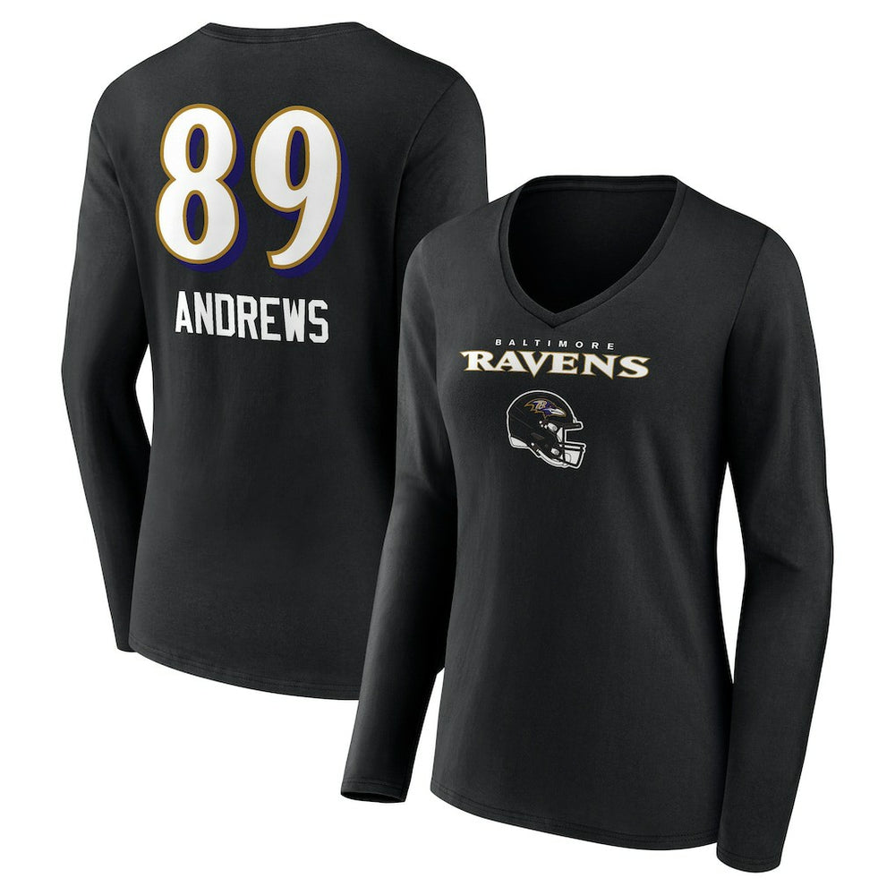 Mark Andrews Baltimore Ravens Women's Team Wordmark Player Name & Number Long Sleeve V-Neck T-Shirt - Black - NFL