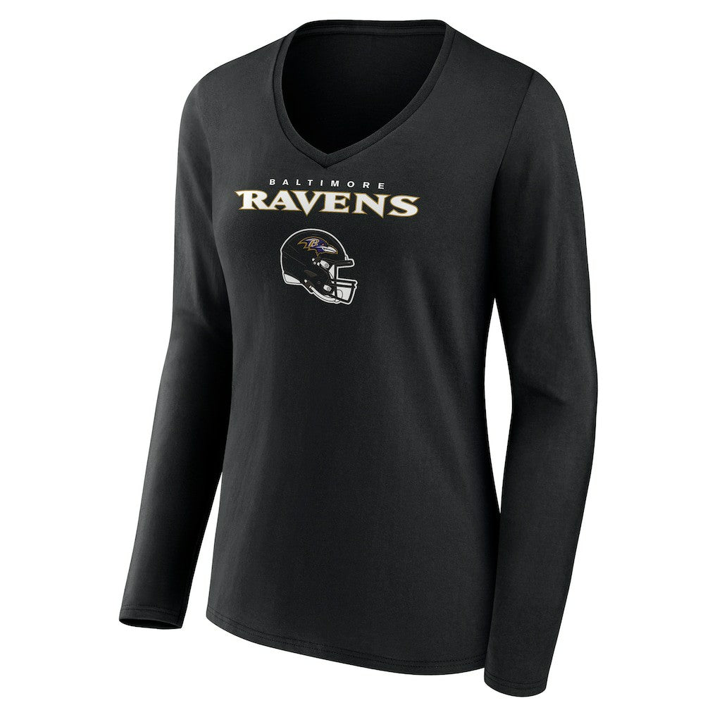 Kyle Hamilton Baltimore Ravens Women's Team Wordmark Player Name & Number Long Sleeve V-Neck T-Shirt - Black - NFL