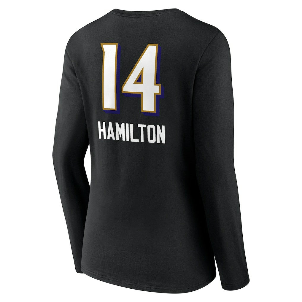 Kyle Hamilton Baltimore Ravens Women's Team Wordmark Player Name & Number Long Sleeve V-Neck T-Shirt - Black - NFL