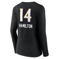 Kyle Hamilton Baltimore Ravens Women's Team Wordmark Player Name & Number Long Sleeve V-Neck T-Shirt - Black - NFL