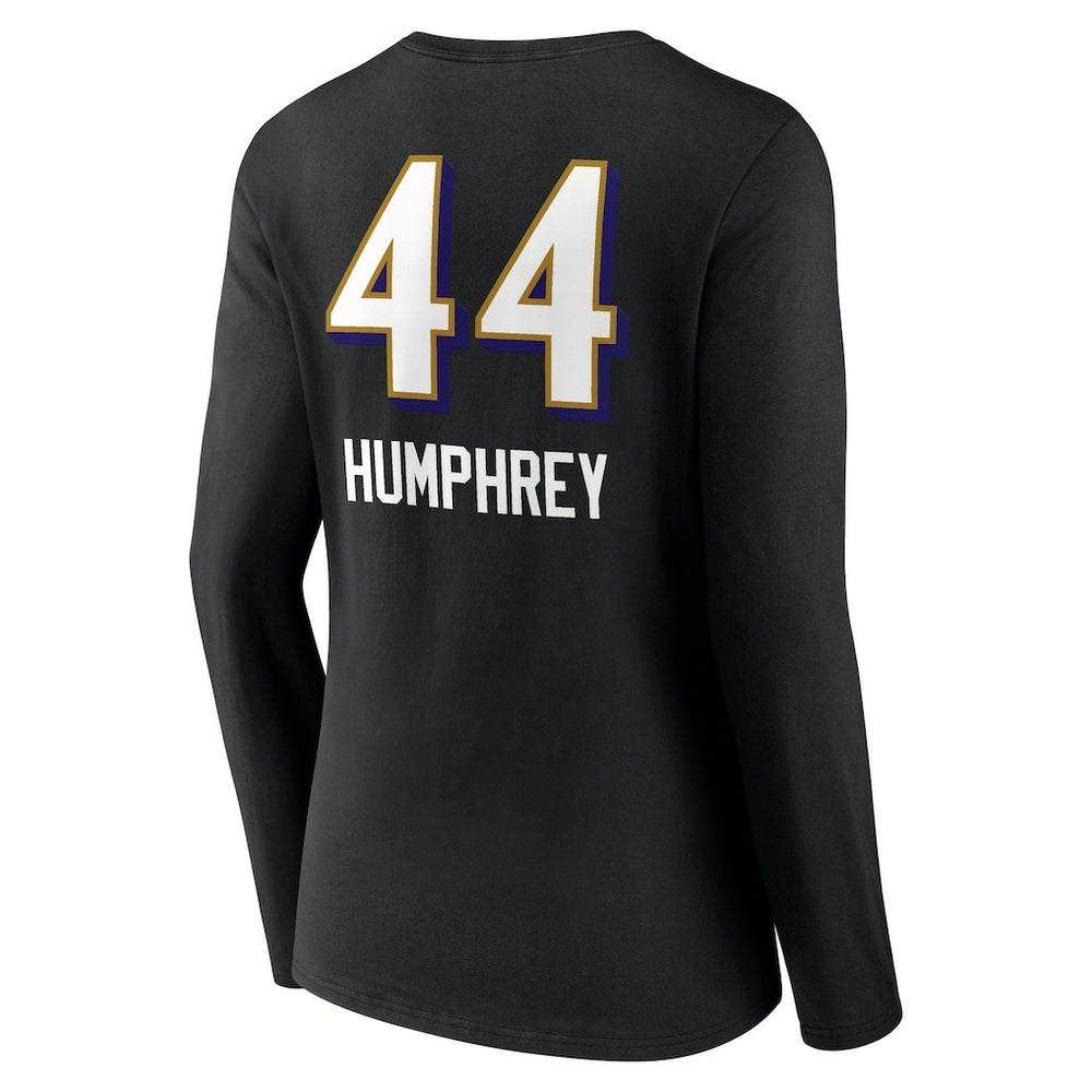 Marlon Humphrey Baltimore Ravens Women's Team Wordmark Player Name & Number Long Sleeve V-Neck T-Shirt - Black - NFL