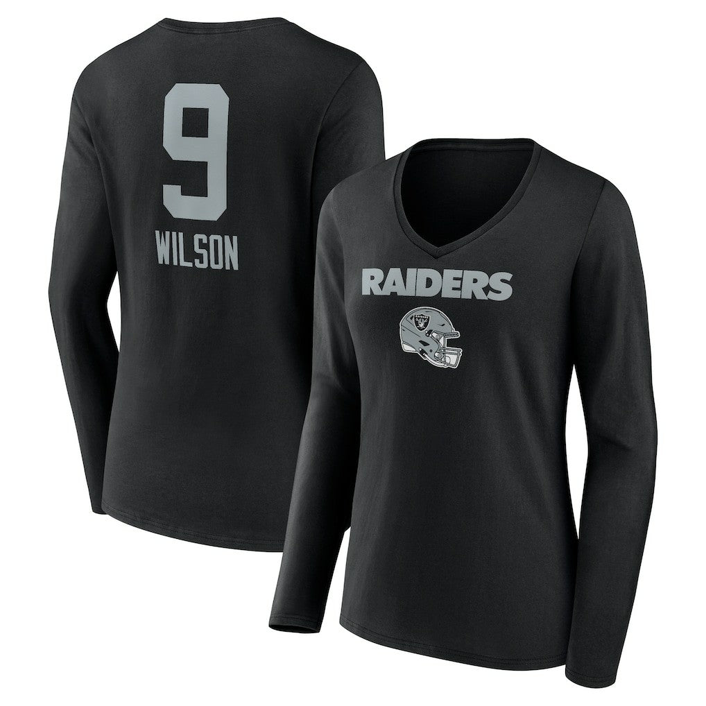 Tyree Wilson Las Vegas Raiders Women's Team Wordmark Player Name & Number Long Sleeve V-Neck T-Shirt - Black - NFL