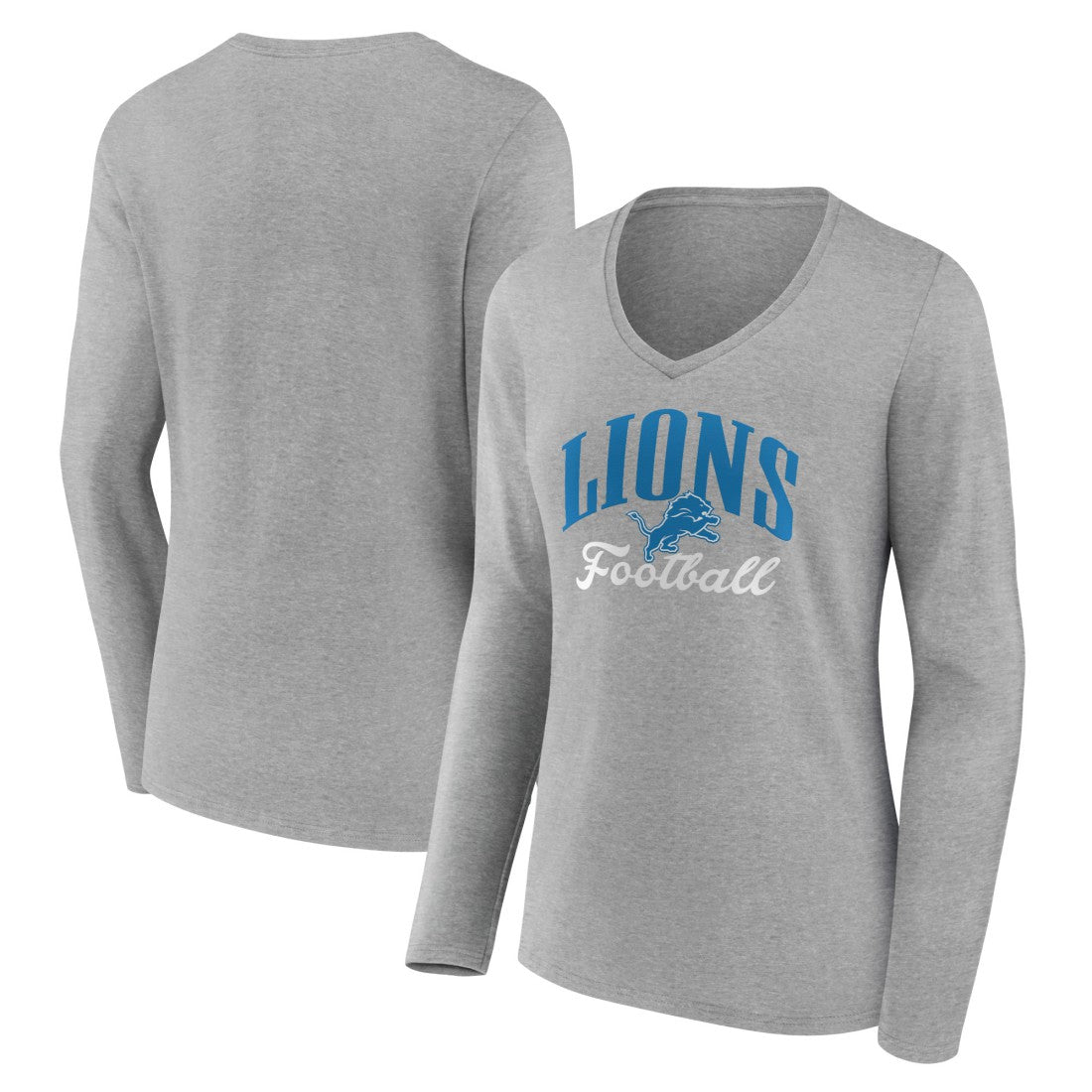 Detroit Lions Women's Victory Script V-Neck Long Sleeve T-Shirt - Gray - NFL