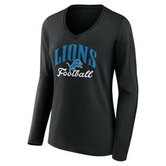 Detroit Lions Women's Victory Script V-Neck Long Sleeve T-Shirt - Black - NFL