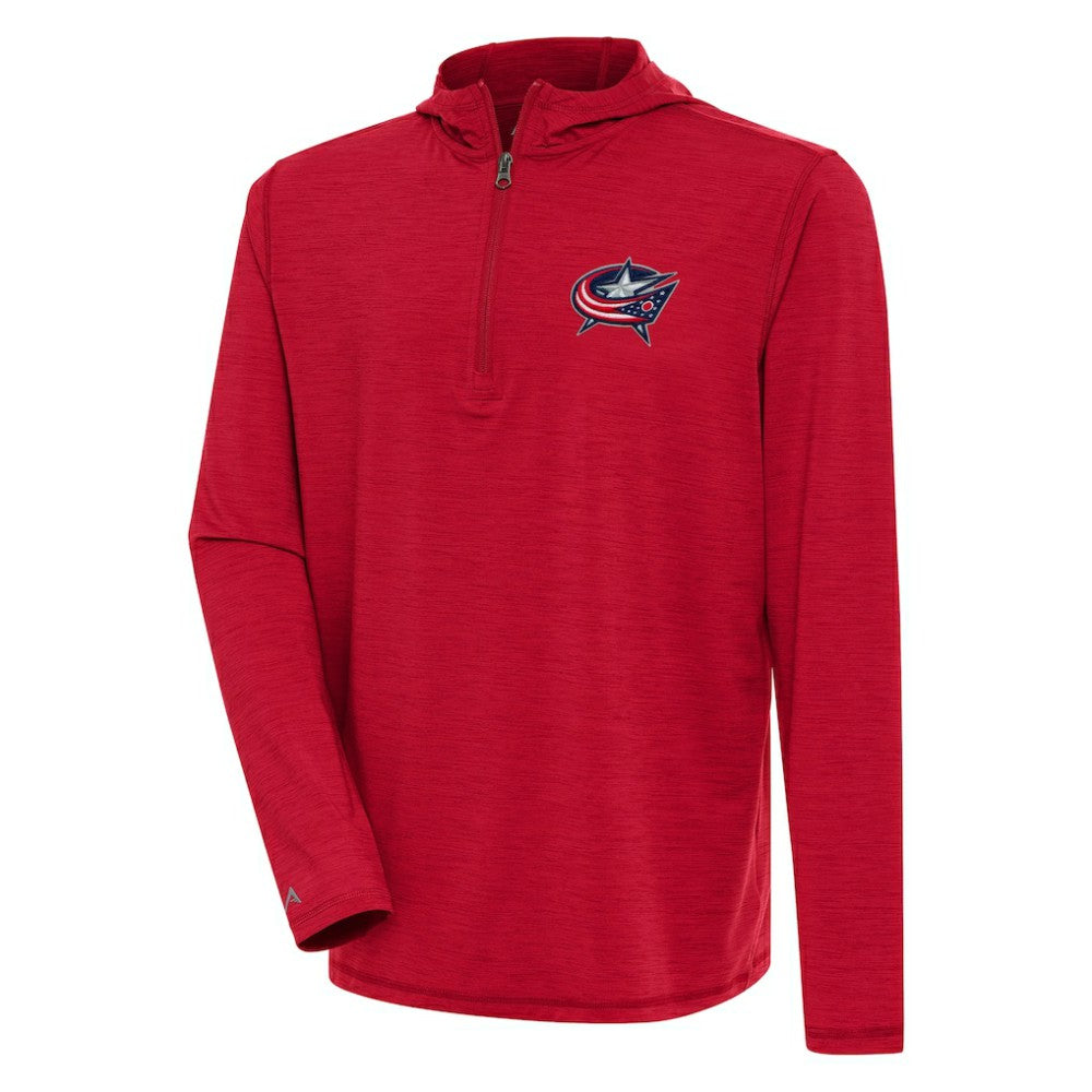 Columbus Blue Jackets Antigua Tidy Quarter-Zip Pullover Hoodie - Heather Red | NHL Clearance